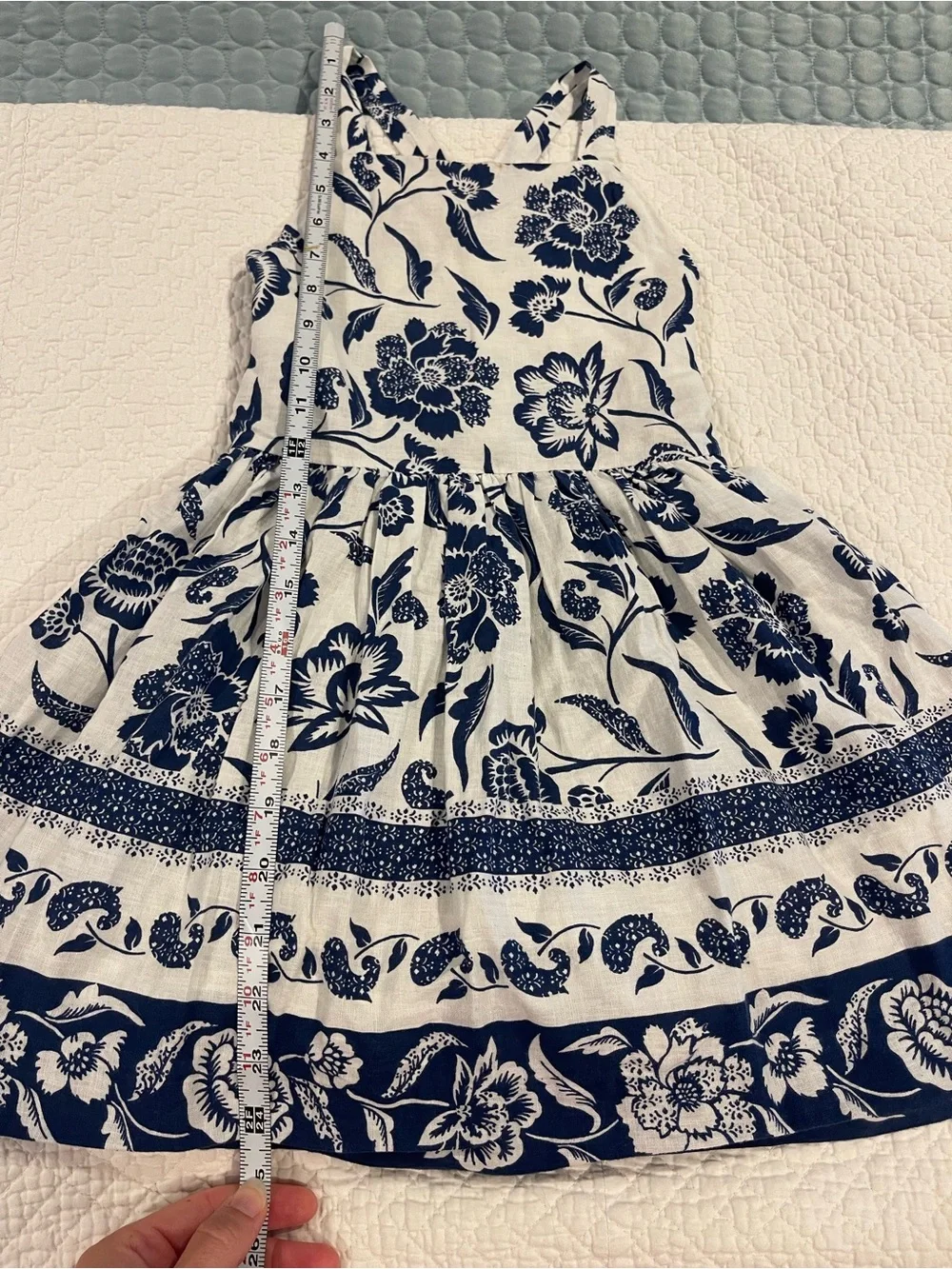 Polo Ralph Lauren White Navy Floral Summer Dress Linen Cotton Cross Low Back Sz5